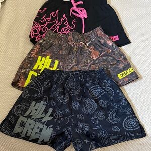 Kill Crew Athletic Shorts Bundle (3) — XS Unisex: Flames / Camo / Black Paisley